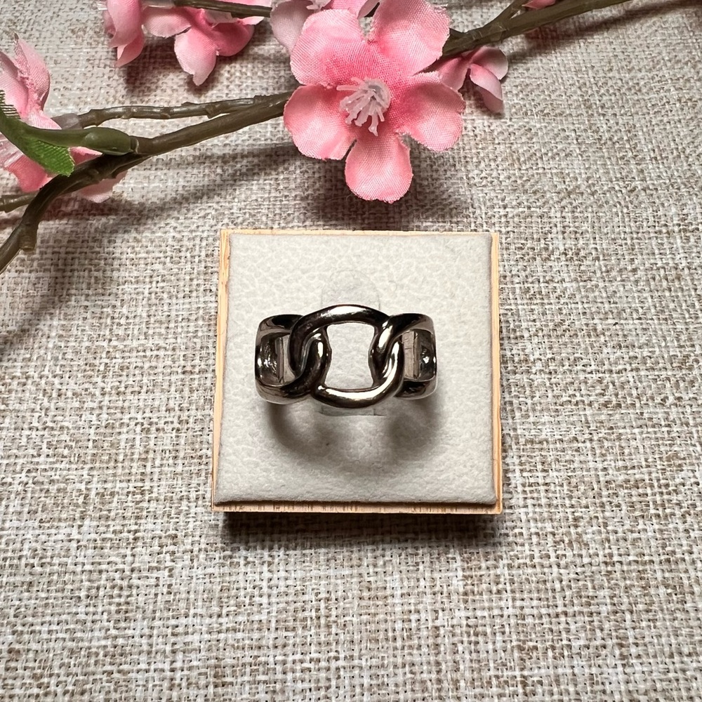 SZ 6.5 | Vintage Metallic Silver Minimalistic Chain Link Flat Band Ring